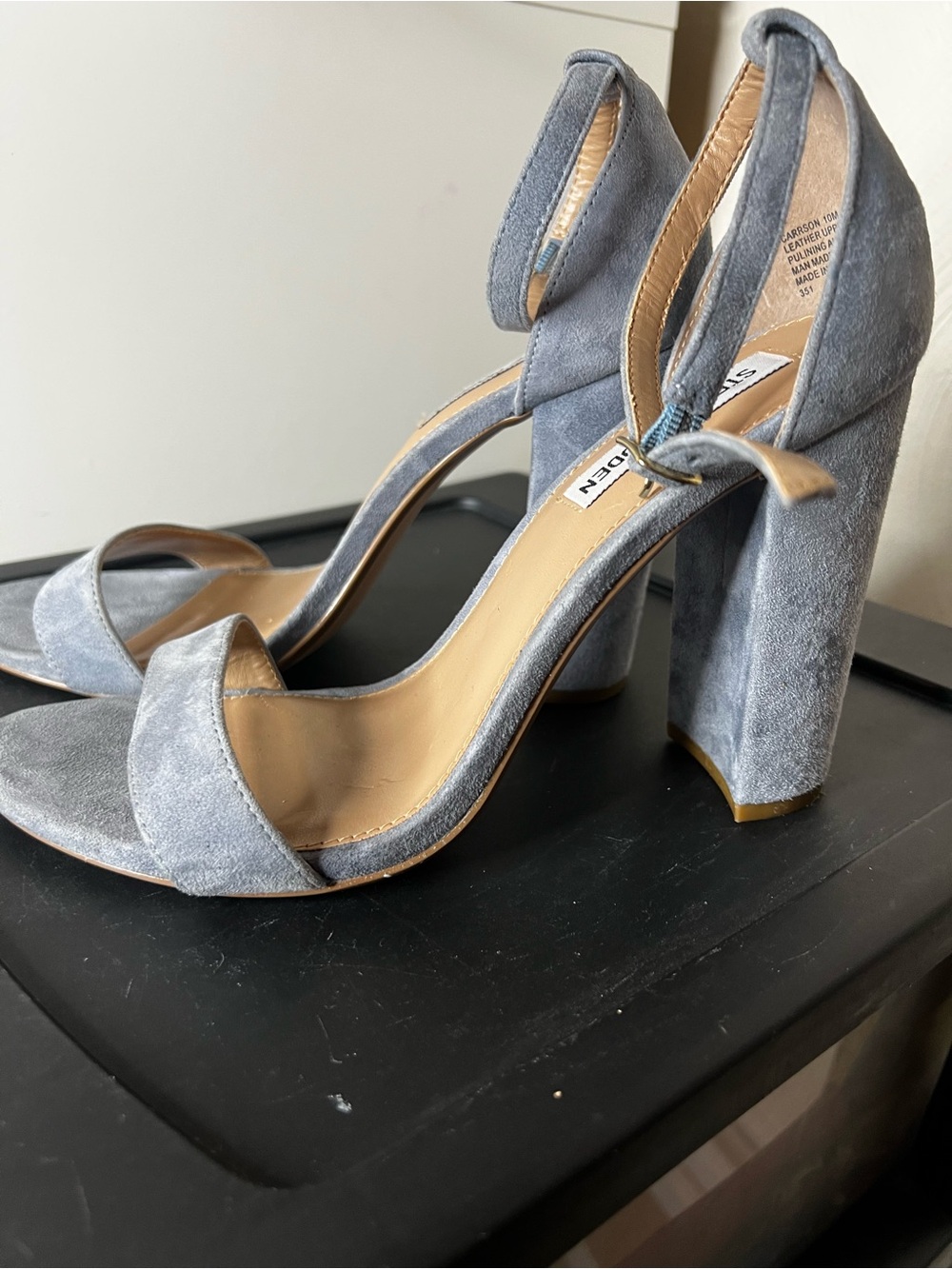 Steve Madden Light Grey Suede Block Heel Sandals